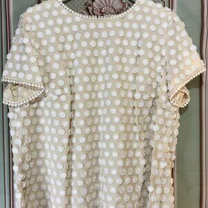 Talbots Polka Dot Textured Top 16WP Cream White Short Sleeve Blouse 🎀